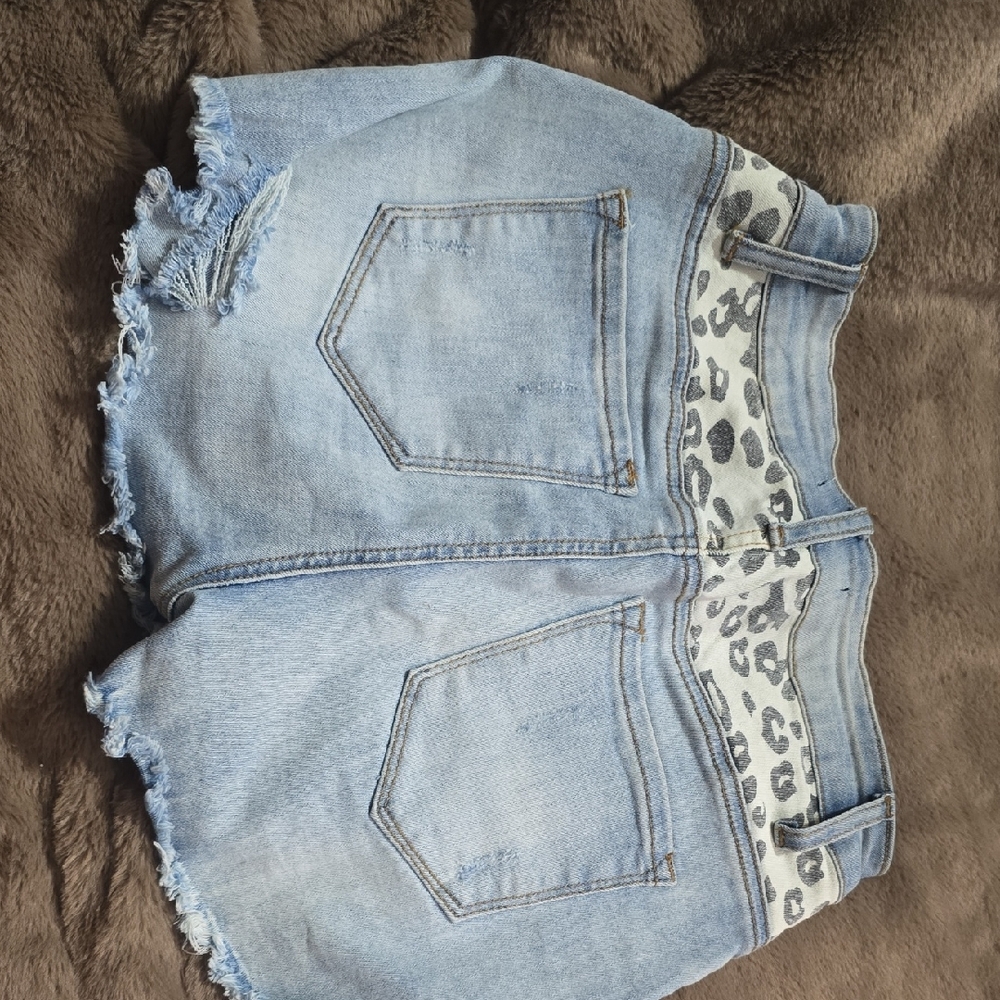 Fashion Nova Blue and Black Jean Shorts with Distressed Details